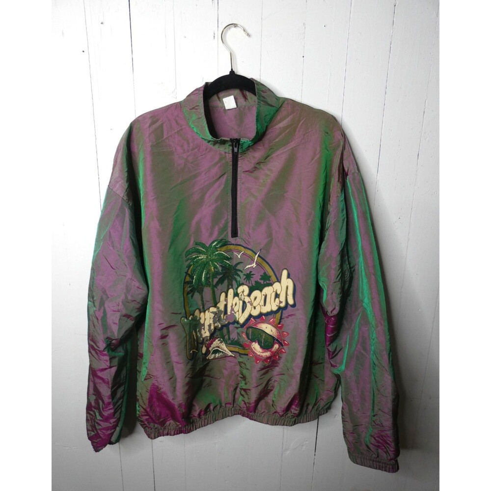 VTG 80s Surf Style OS Adult Myrtle Beach Windbreaker 1/4 Zip Irridescent Pullove